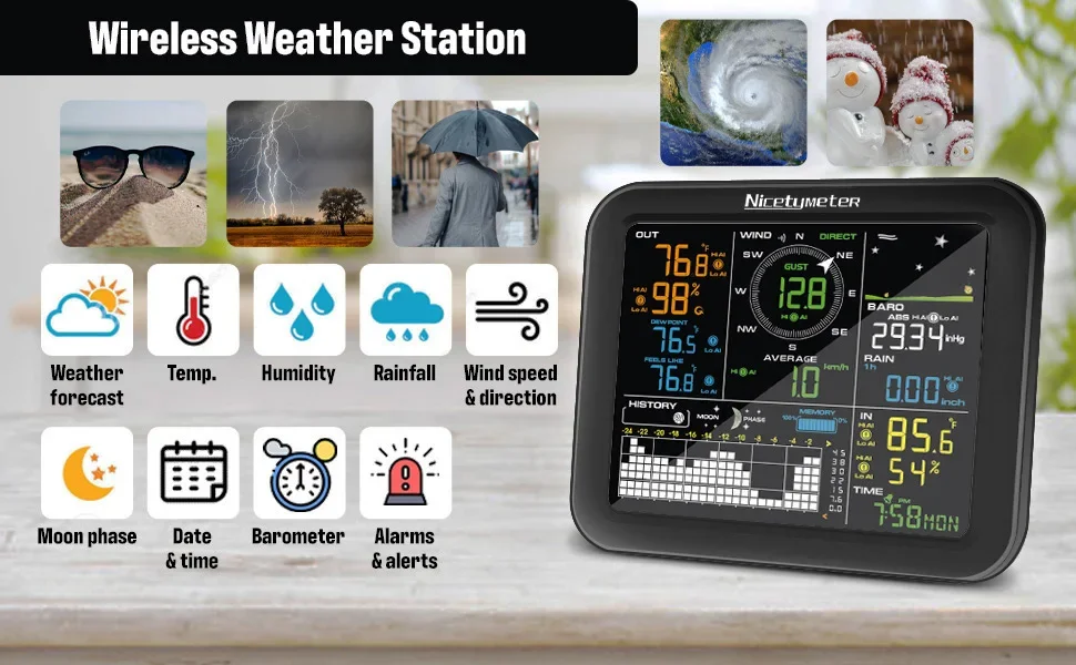 Outdoor Wind Speed Rainfall Wi - Weather Station Indoor review and price